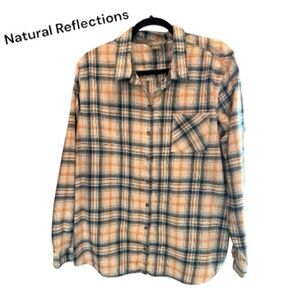 Natural Reflections Men's Plaid Button Down Shirt - Blue and Orange button down